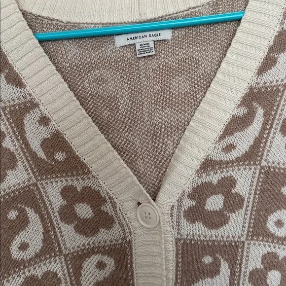 American Eagle Yin Yang Flower Checkerboard Printed Cardigan - Picture 2 of 3